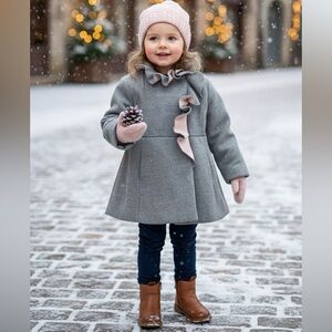 Rothschild Gray & Pink Ruffle Trim Coat